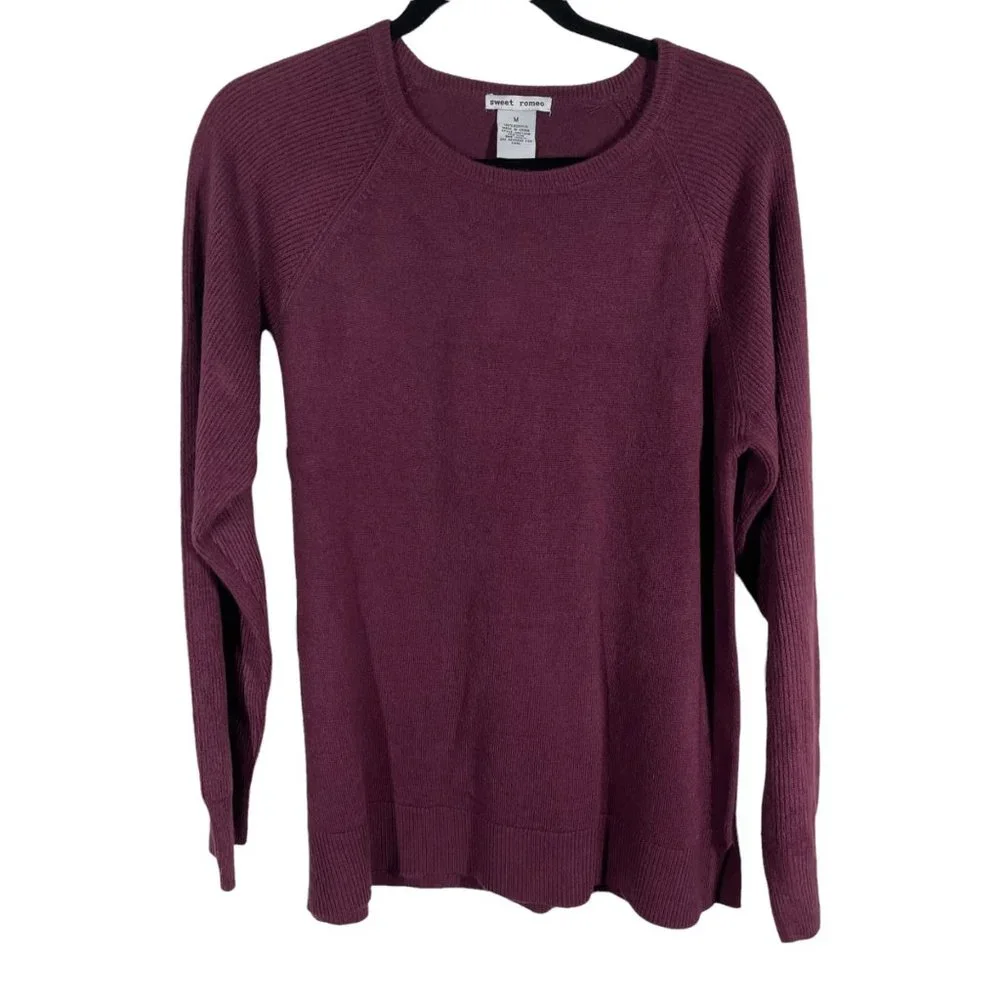 Sweet Romeo Thin Sweater Top Medium Raspberry Ribbed - Picture 1 of 8
